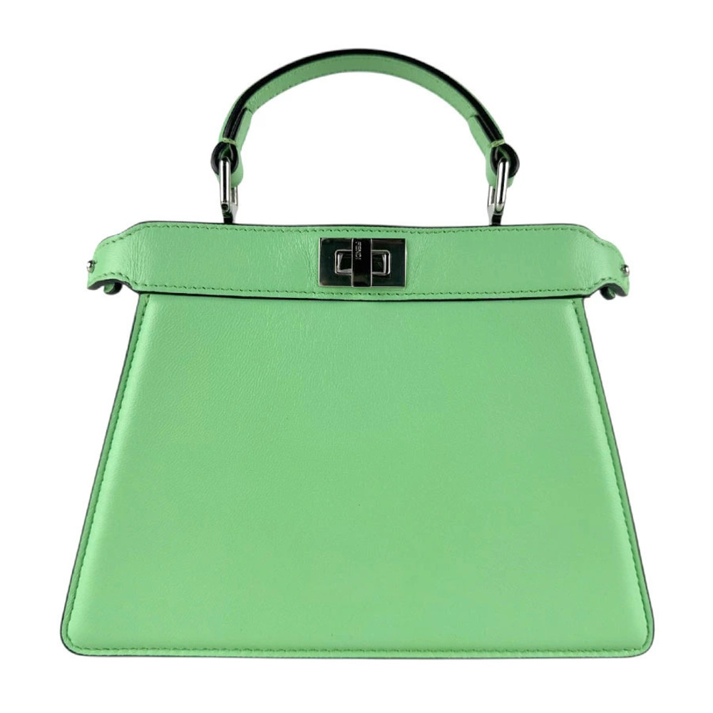 Fendi 2way Shoulder Bag Peekaboo ISee U Leather Green Silver